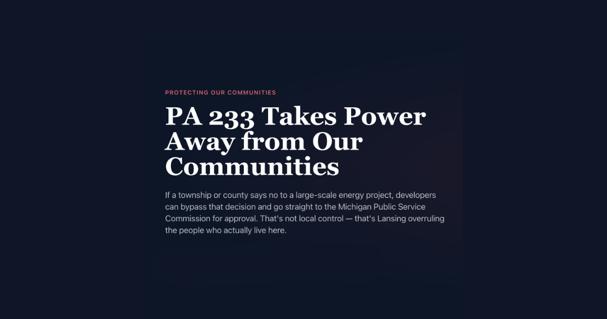Kapenga Opposes PA 233: Defending Local Control Against State Overreach